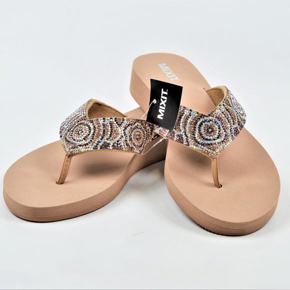 NWT Mixit Rhinestone Embellished wedges Sandals - Picture 2 of 5